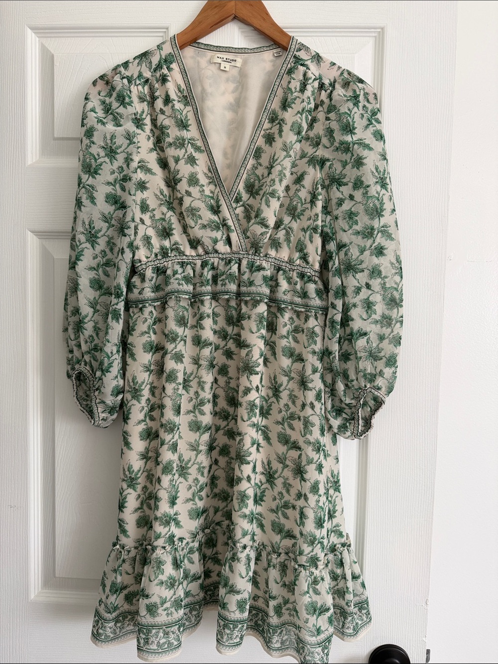Max Studio Green Floral Print Smocked Waist Mini Dress